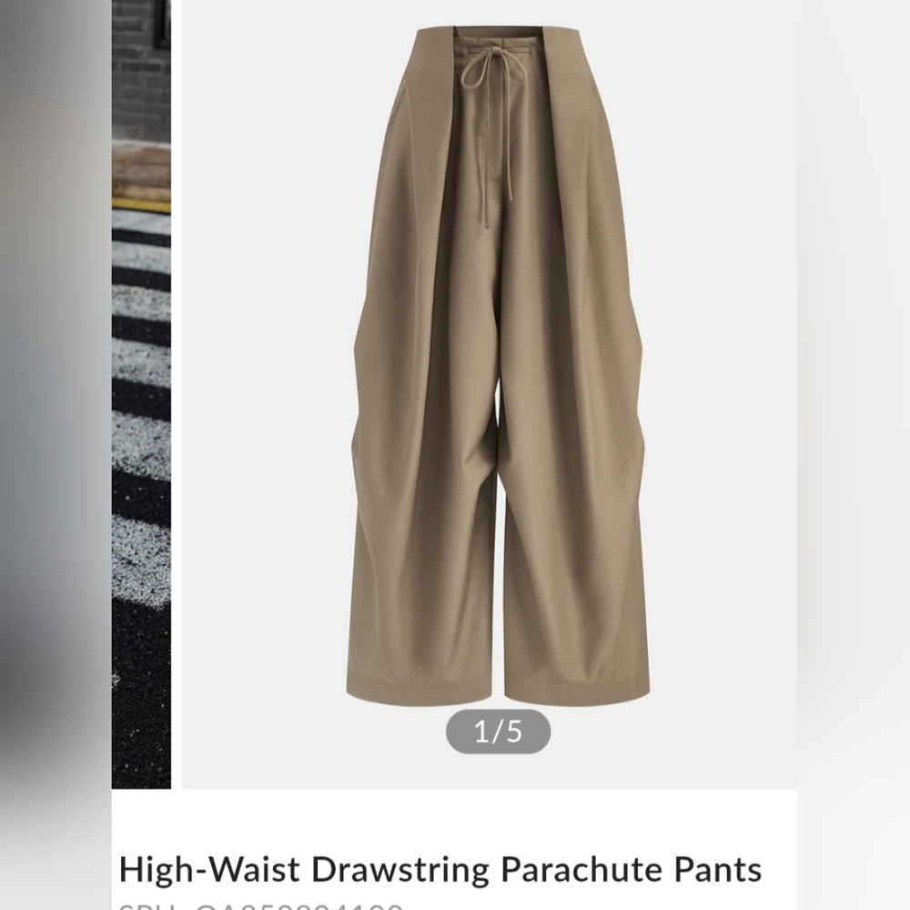 Commense High-Waist Drawstring Wide-Leg Parachute Pants — Taupe